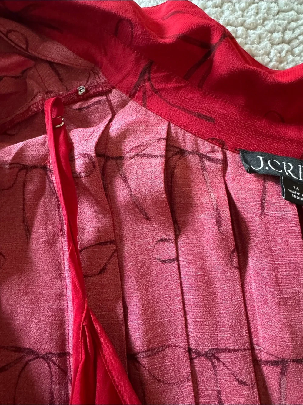 J.Crew Red Drapey Pleated Shirt-Dress in Bow Print Size 16